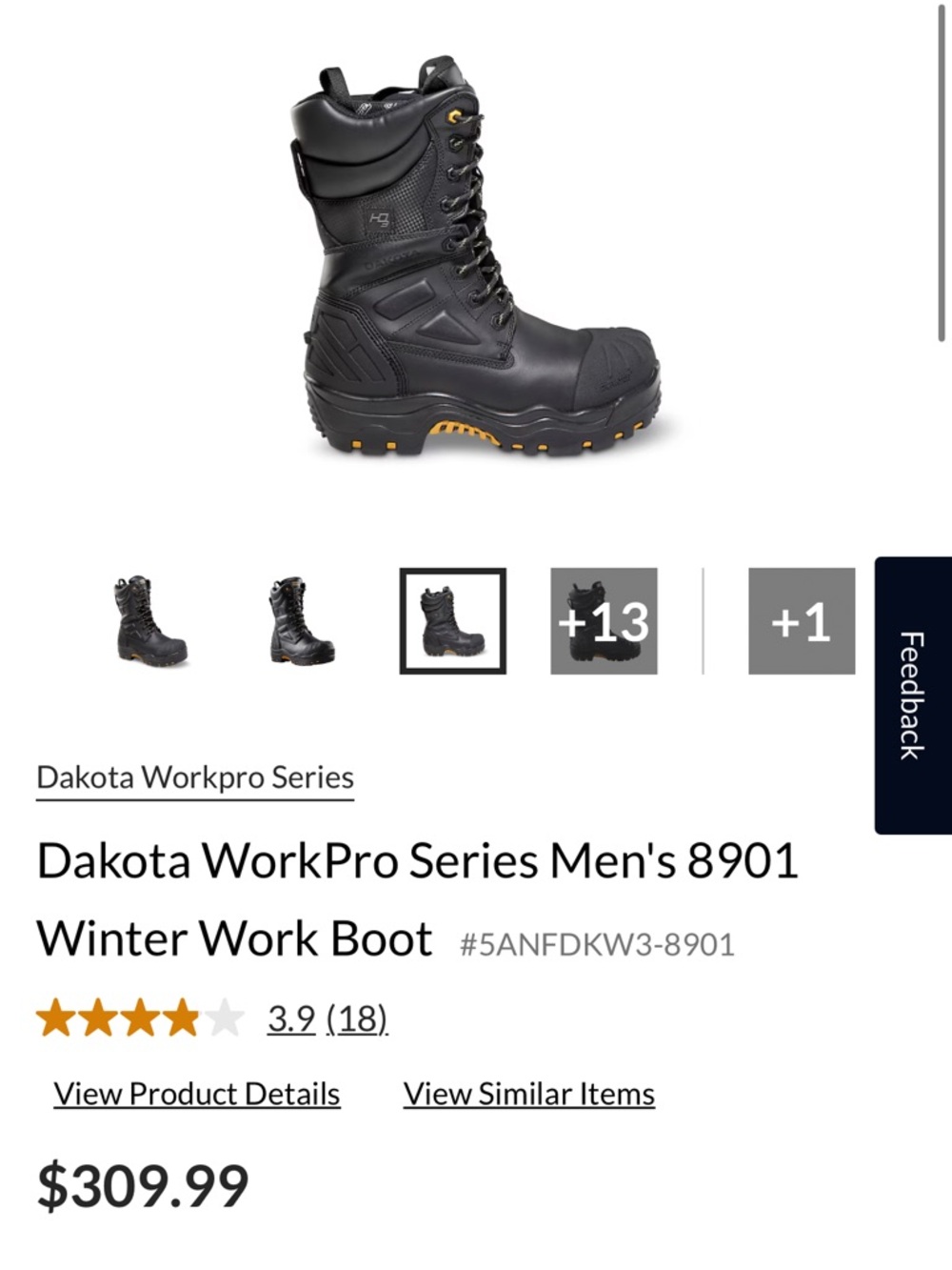 Dakota WorkPro Series Men's 8901 Winter Work Boot - Black